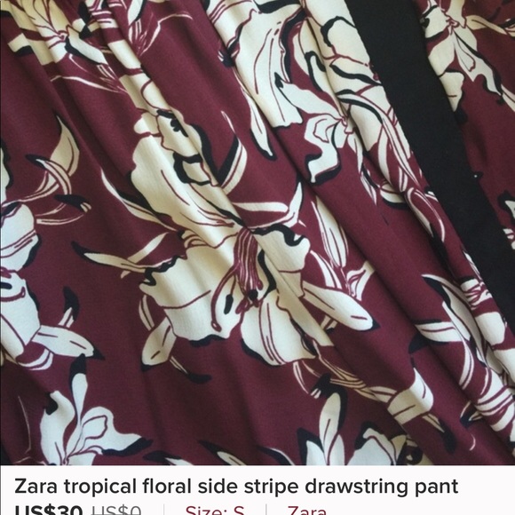 ZARA Floral Drawstring Pants - Picture 2 of 2